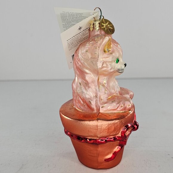 Christopher Radko Terracotta Kitty Christmas Ornament QVC Pink Cat Green Eyes - Picture 3 of 8